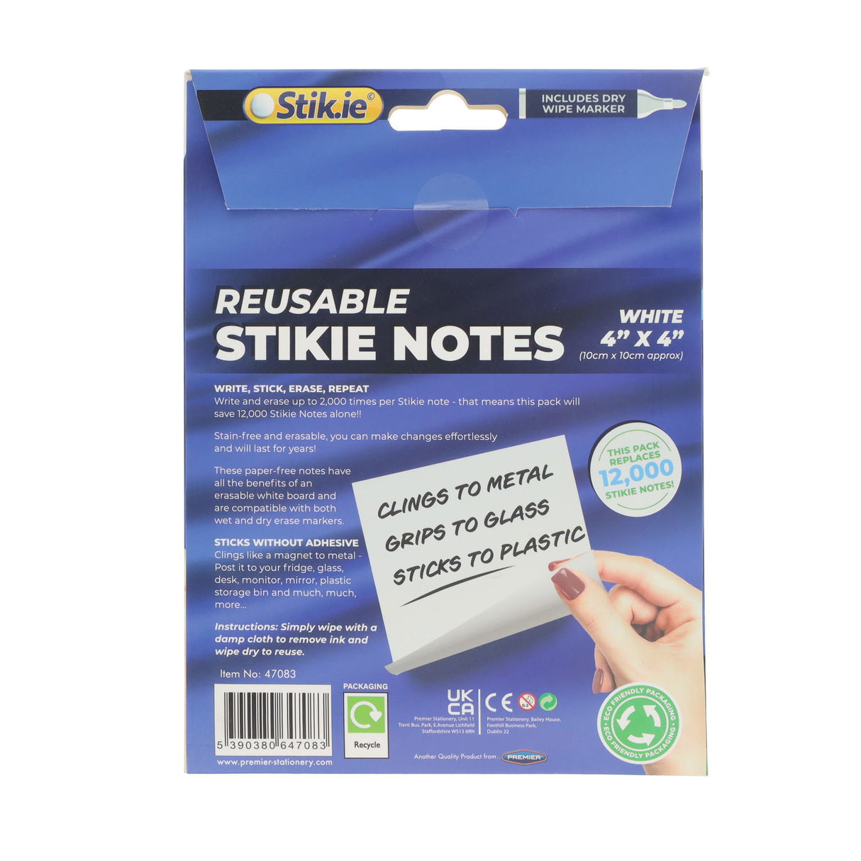 Stik.ie Reusable Stikie Notes - White- 4x4 - Pack of 6