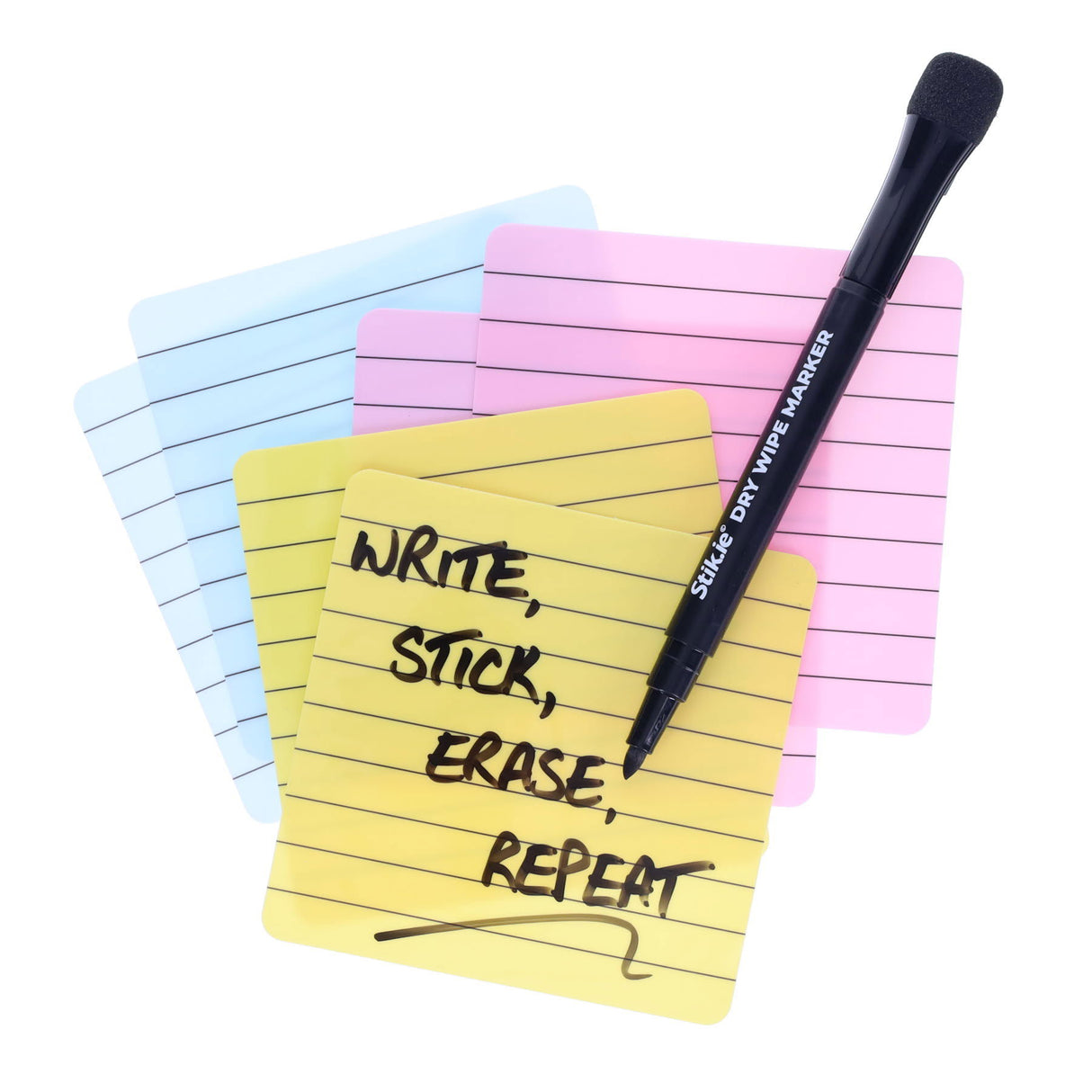 Stik.ie Reusable Stikie Notes - Assorted - 4x4 - Pack of 6