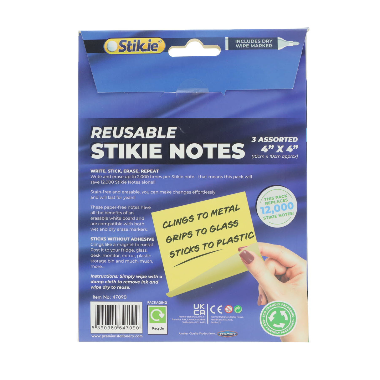 Stik.ie Reusable Stikie Notes - Assorted - 4x4 - Pack of 6