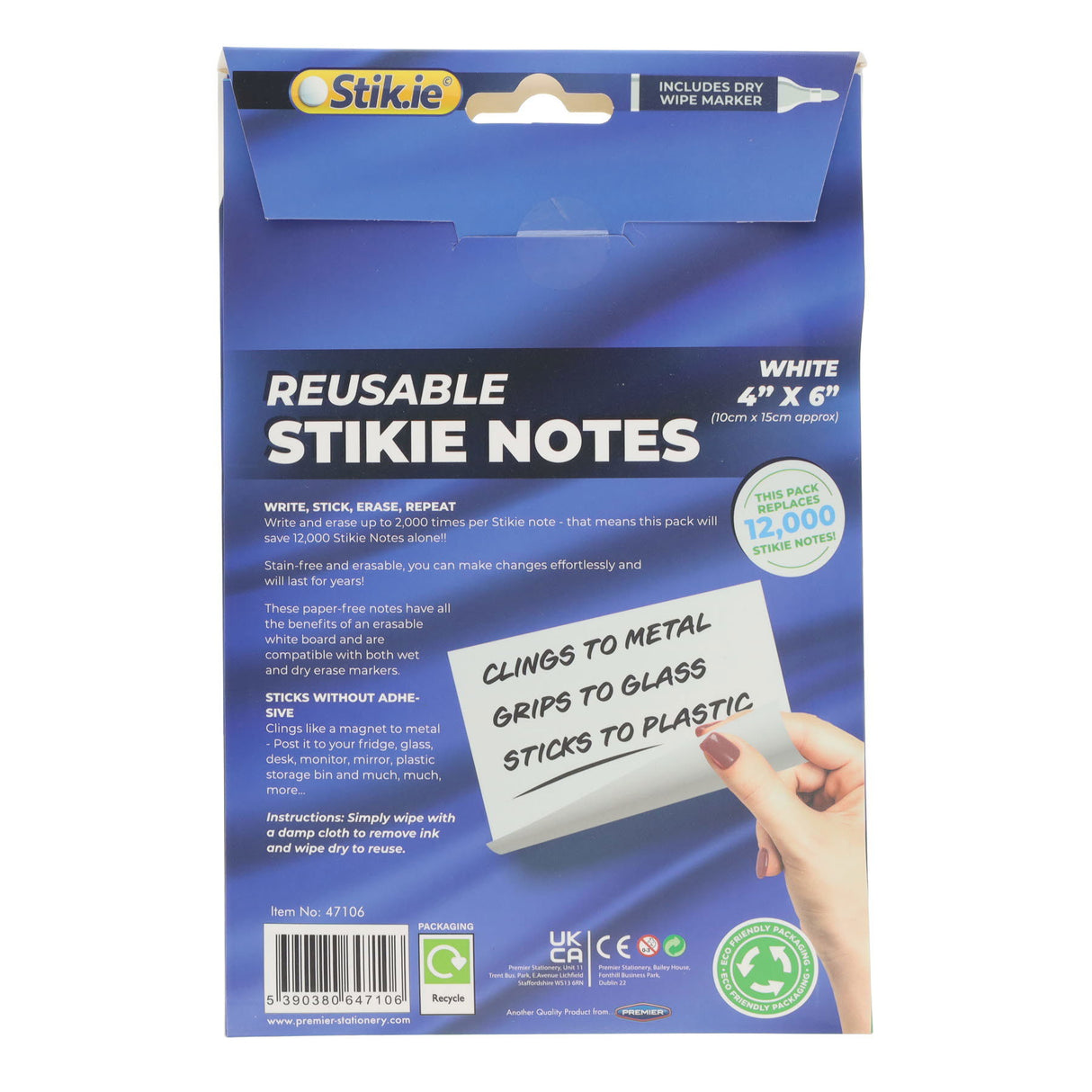 Stik.ie Reusable Stikie Notes - White - 4x6 - Pack of 6