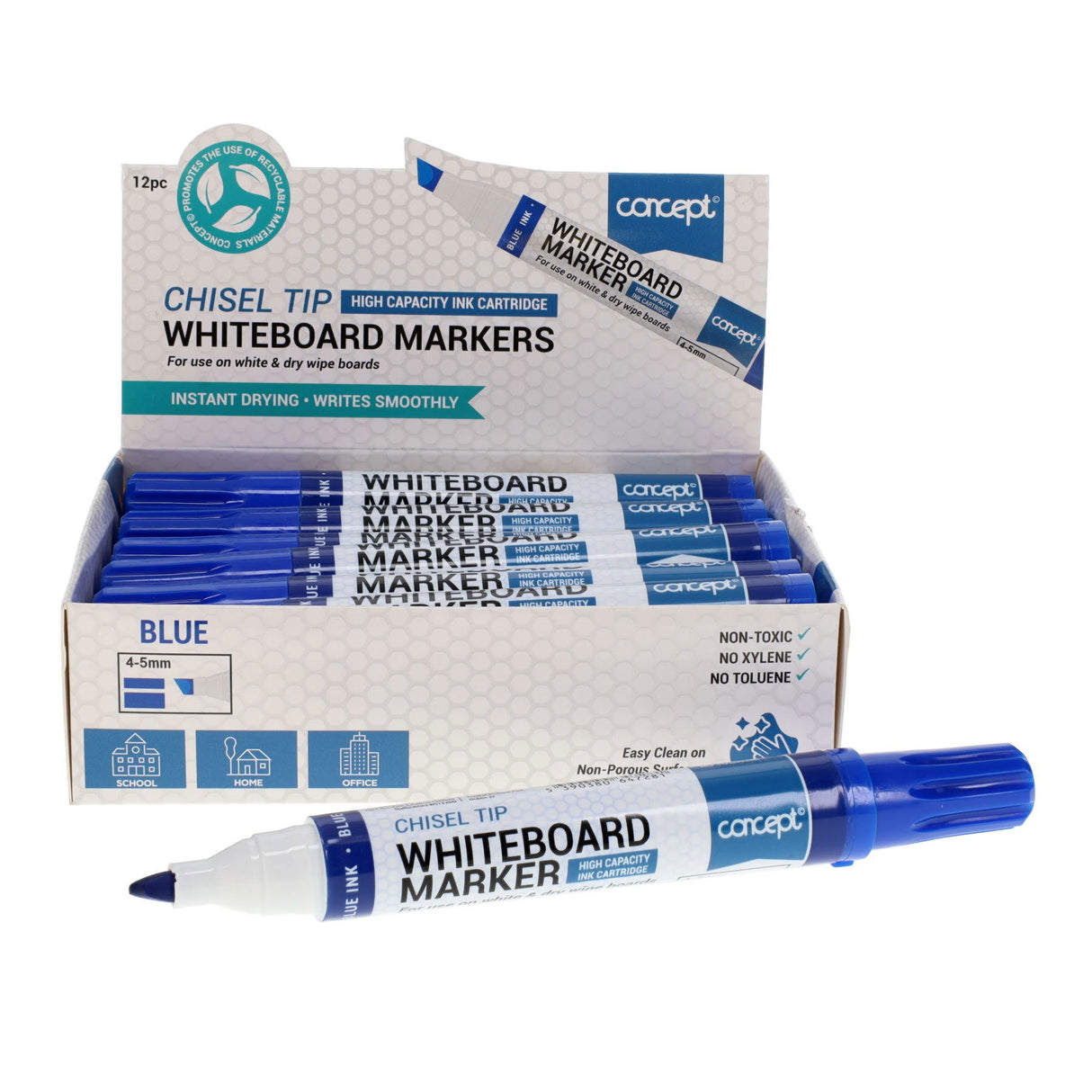 Concept Whiteboard Chisel Tip Marker - Blue - Box of 12