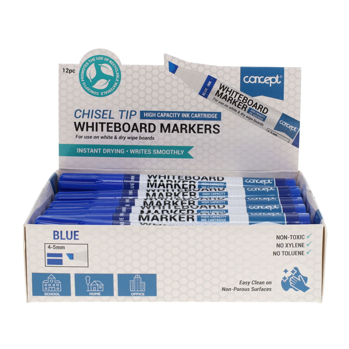 Concept Whiteboard Chisel Tip Marker - Blue - Box of 12