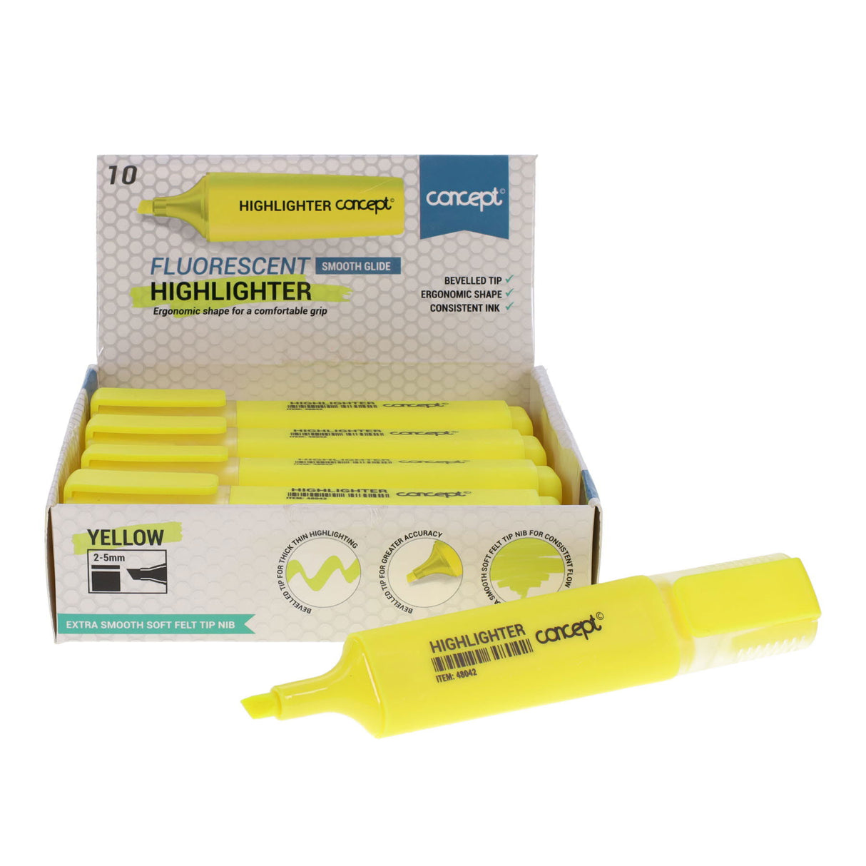 Concept Fluorescent Highlighter - Yellow - Box of 10