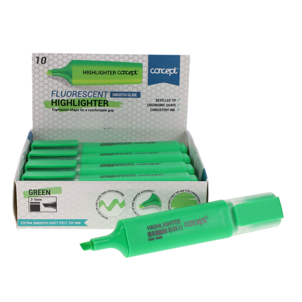 Concept Fluorescent Highlighter - Green - Box of 10