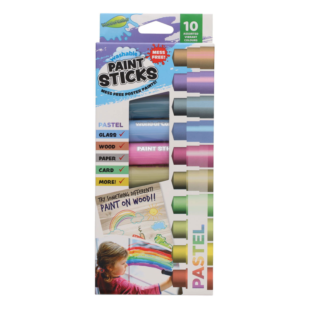 World of Colour Washable Poster Paint Sticks - Pastel - 10g - Pack of 10