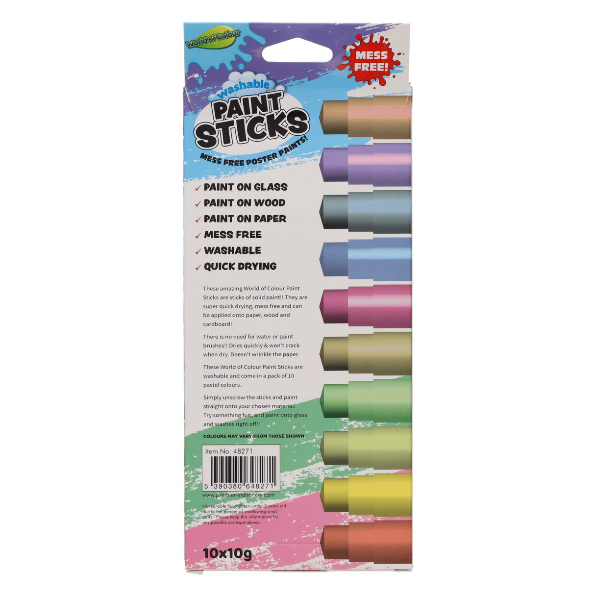 World of Colour Washable Poster Paint Sticks - Pastel - 10g - Pack of 10