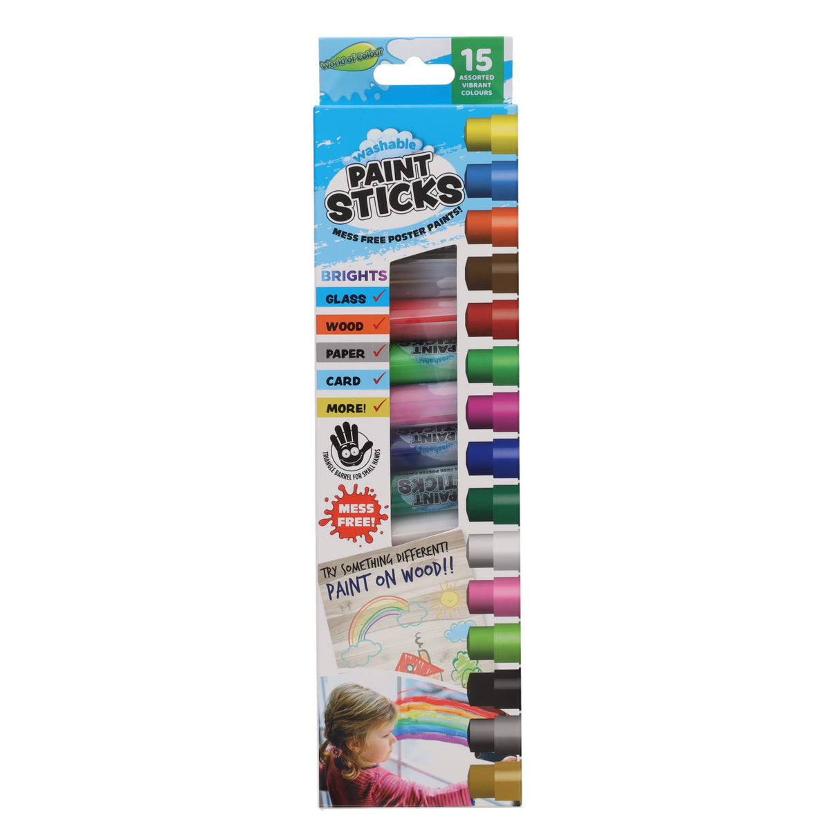 World of Colour Washable Poster Paint Sticks - Brights - 5g - Pack of 15