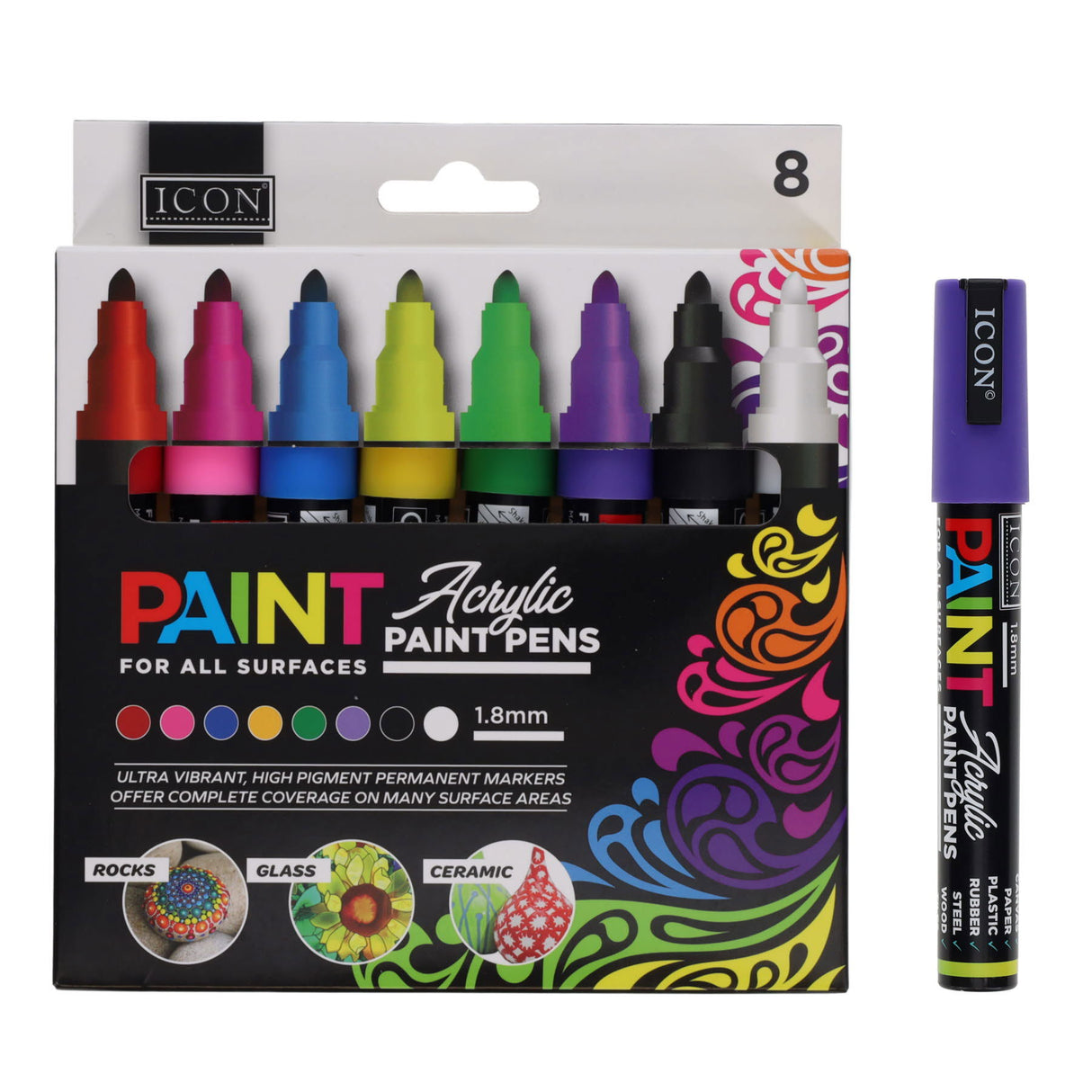 Icon Acrylic Paint Pens - Pack of 8
