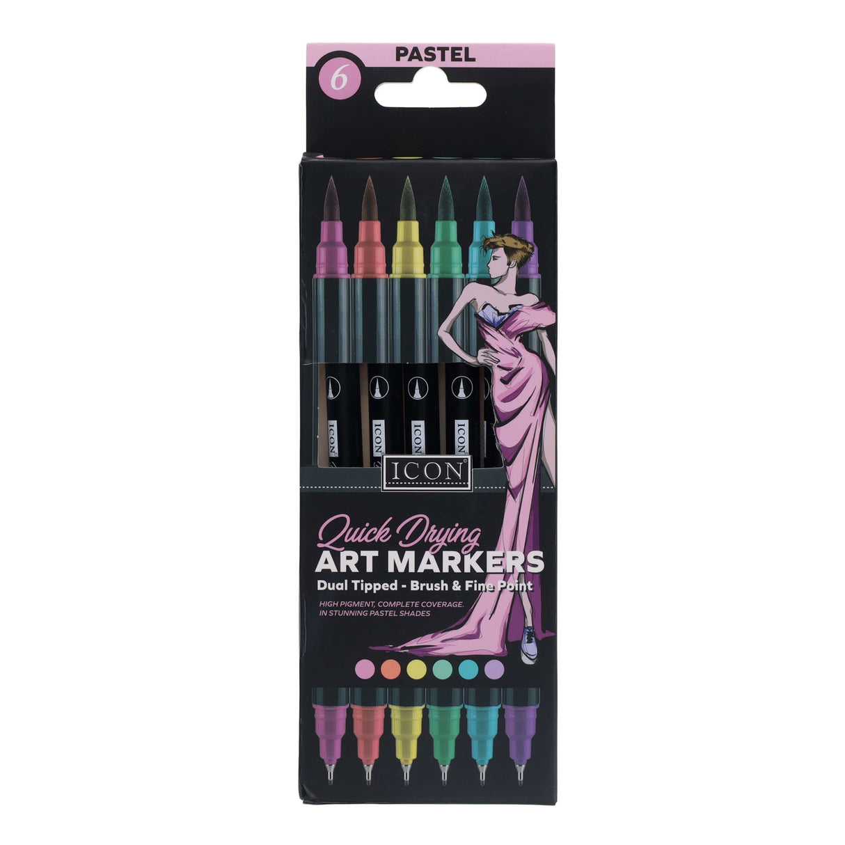 Icon Quick Drying Art Markers - Pastel - Pack of 6