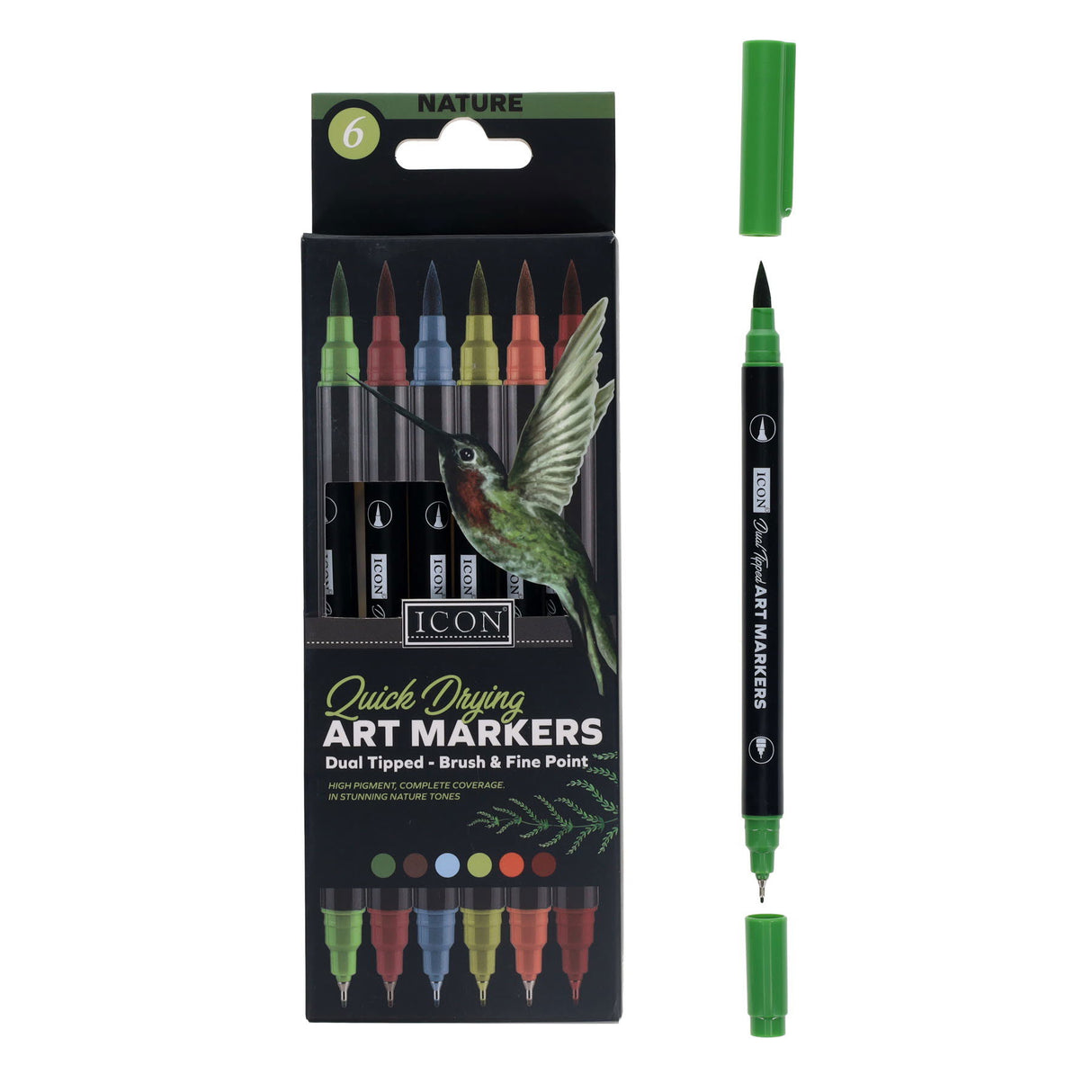 Icon Quick Drying Art Markers - Nature - Pack of 6