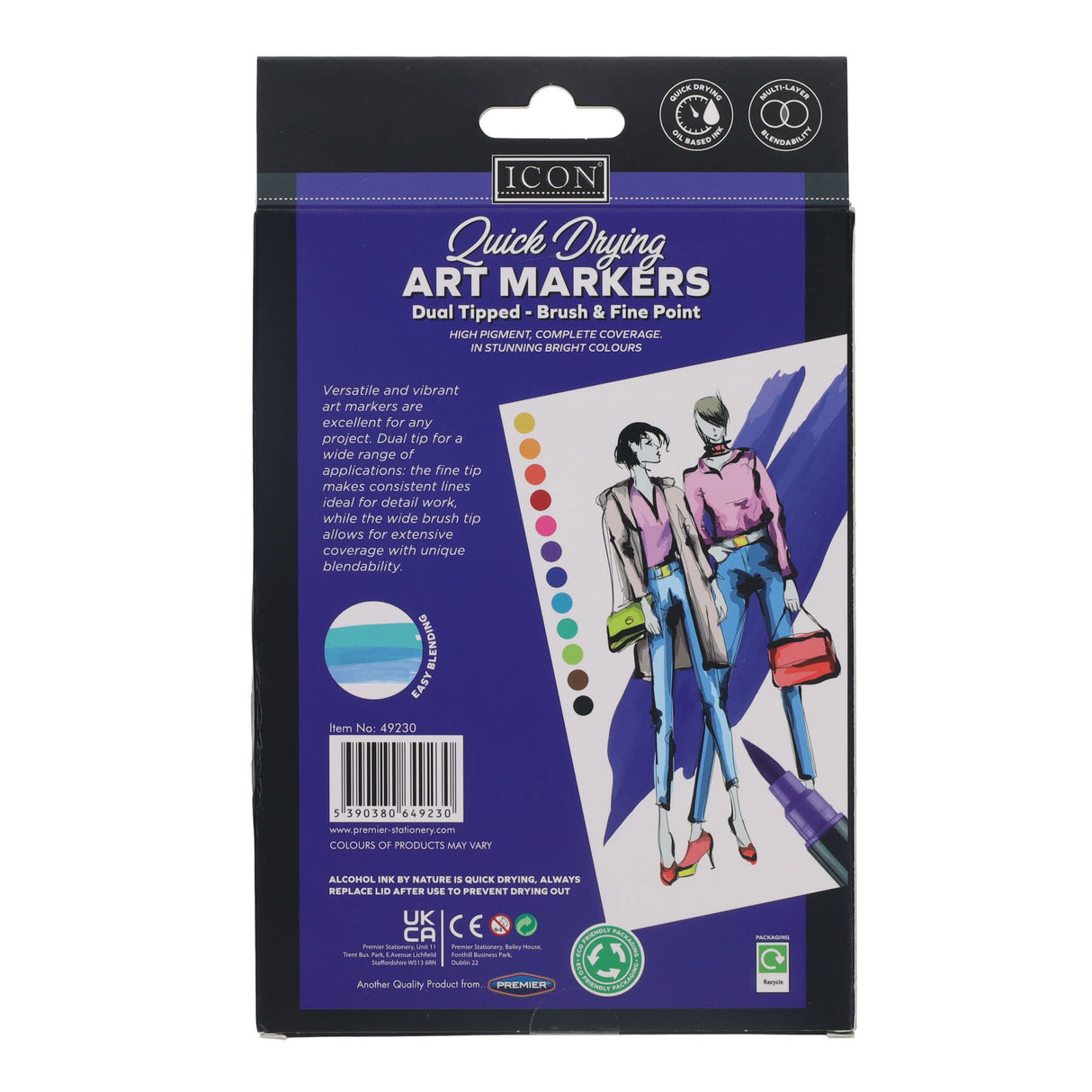 Icon Quick Drying Art Markers - Spectrum - Pack of 12