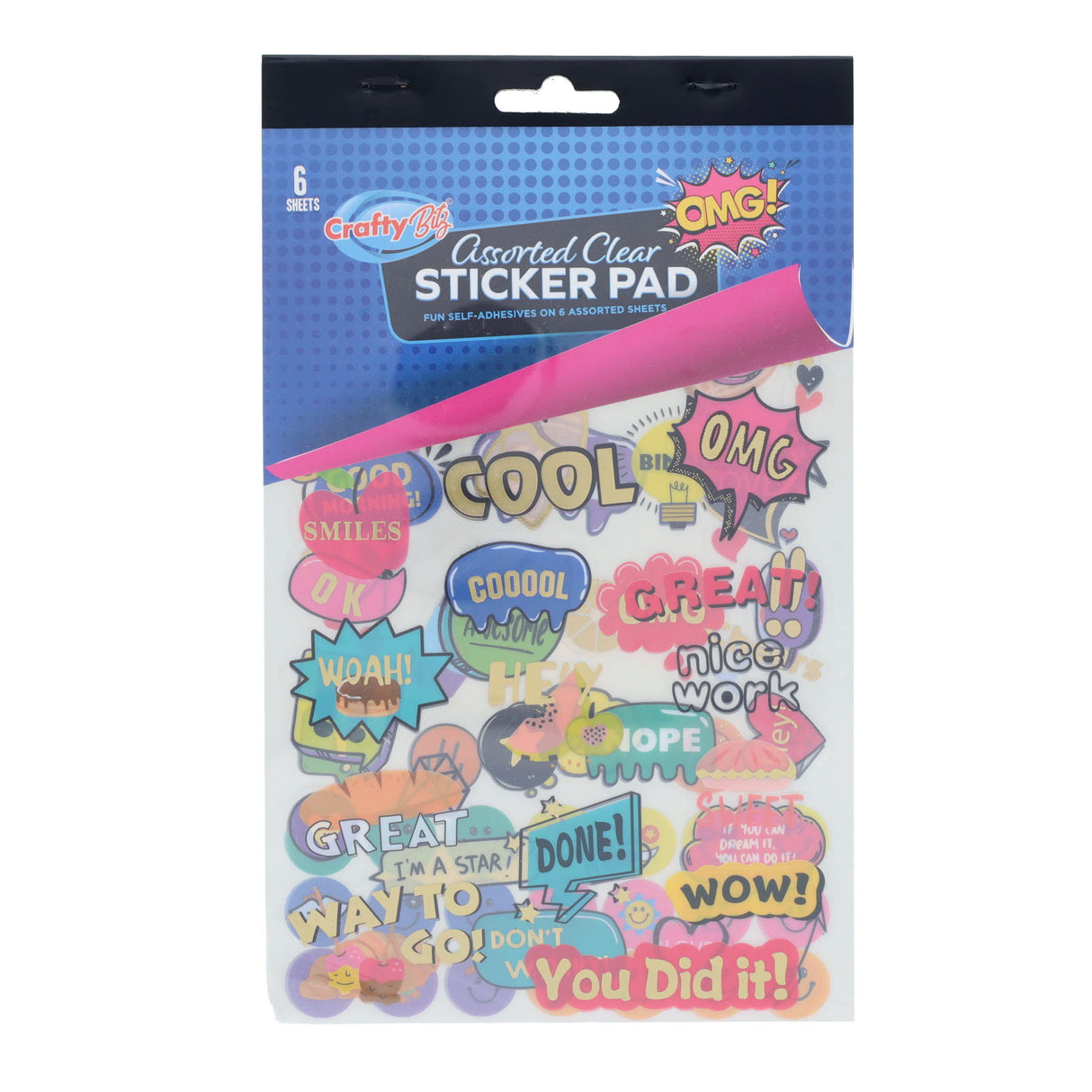 Crafty BItz Assorted Clear Sticker Pad - 6 Sheets - OMG