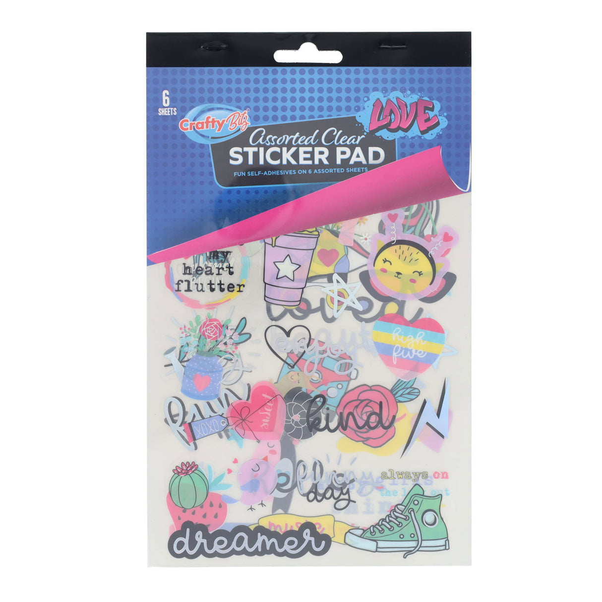 Crafty Bitz Assorted Clear Sticker Pad - 6 Sheets - Love