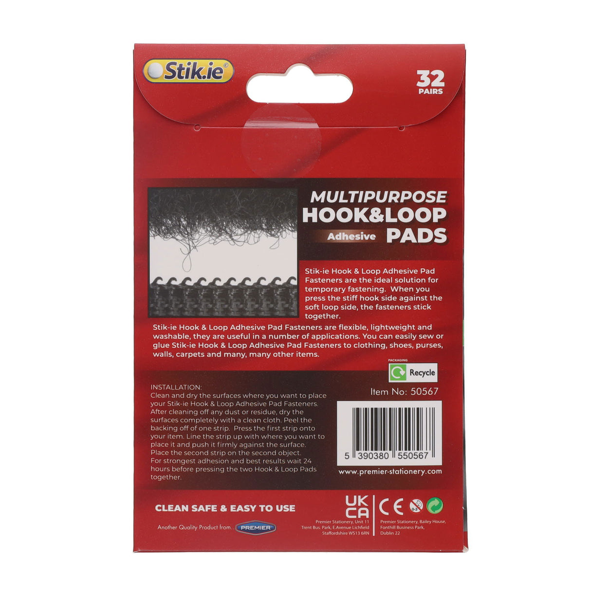 Stik-ie Hook & Loop Velcro Fasteners - 20 x 20mm - Pack of 32