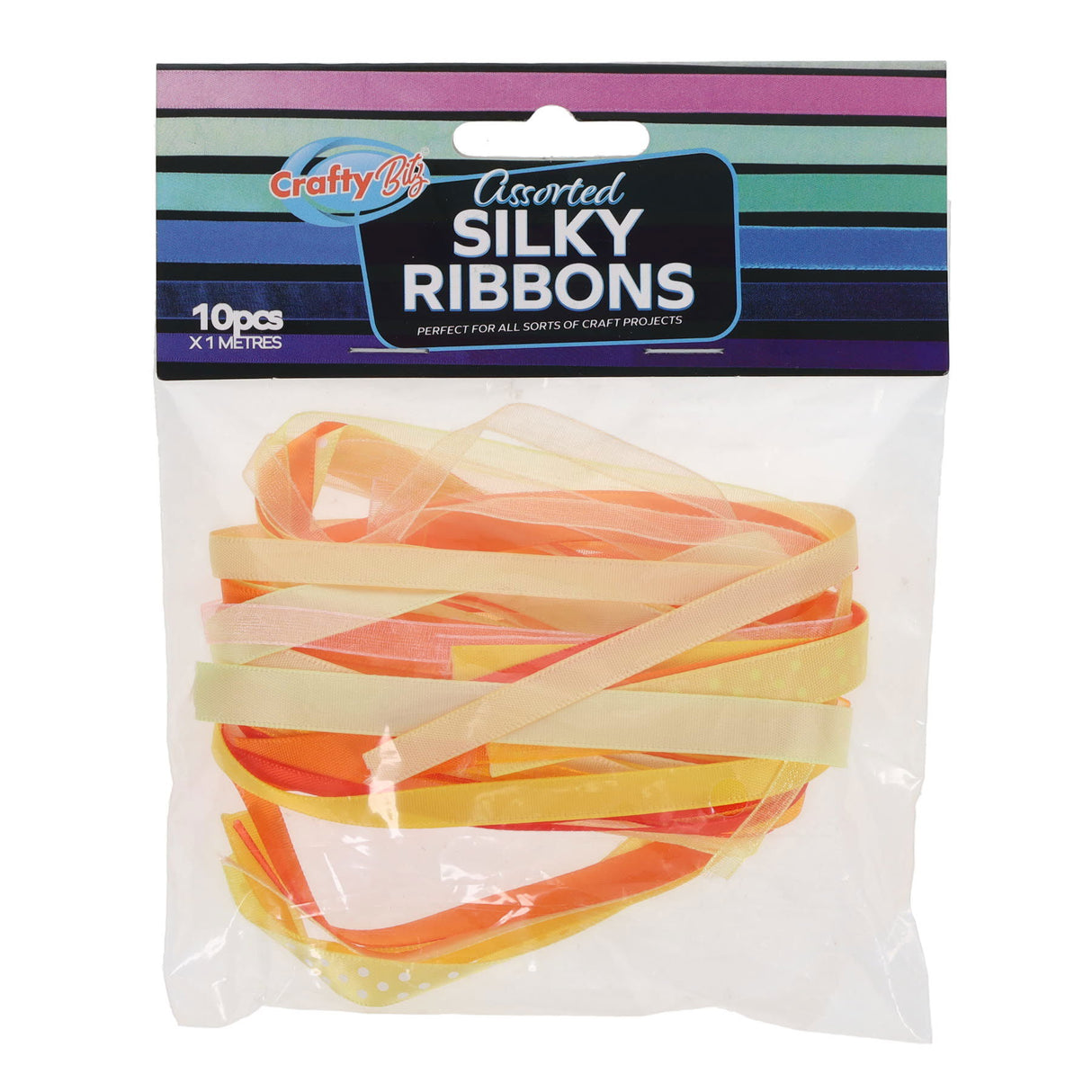 Crafty Bitz Silky Ribbons - 10m - Yellow & Orange