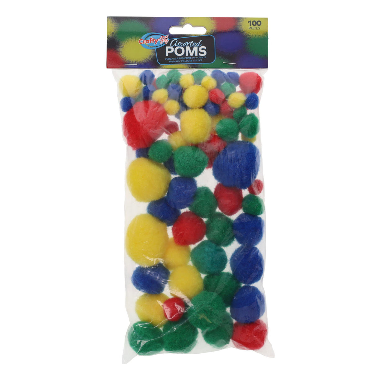 Crafty Bitz Pom Poms - Primary - Pack of 100