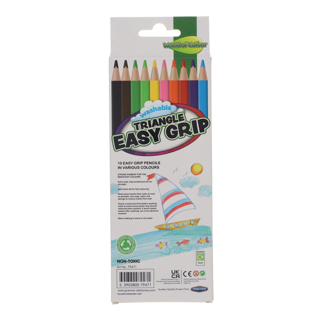World of Colour Triangular Junior Colouring Pencils - Easy Grip - Pack of 10