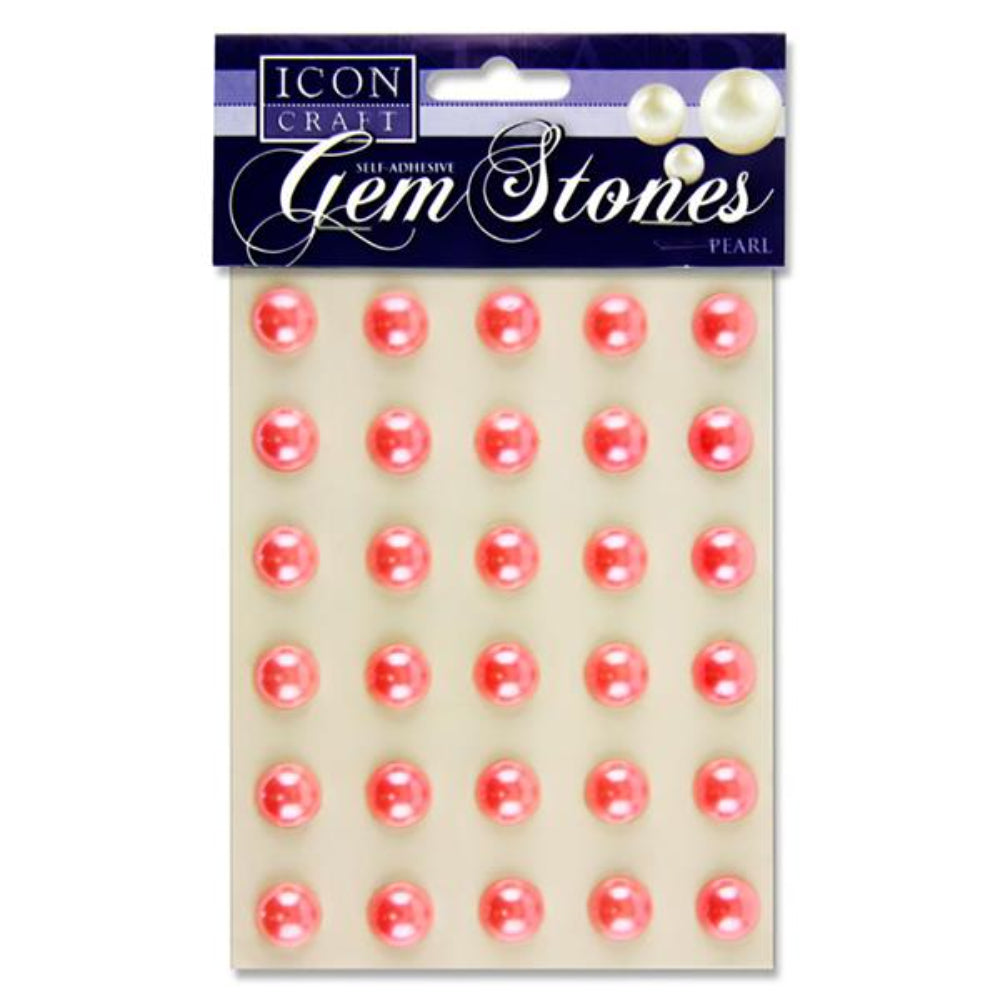 Icon Self Adhesive Gem Stones - 14mm - Pearl - Pink - Pack of 30