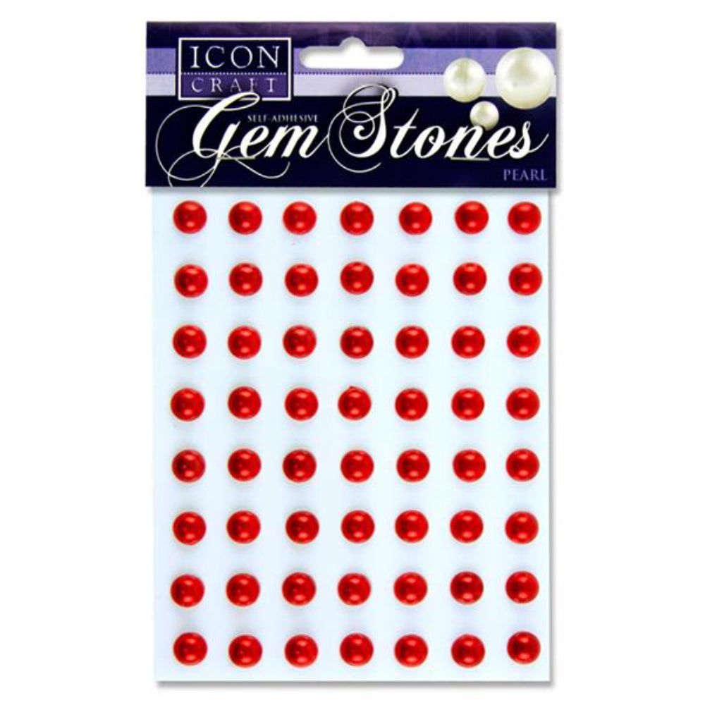 Icon Self Adhesive Gem Stones - 10mm - Pearl - Red - Pack of 56