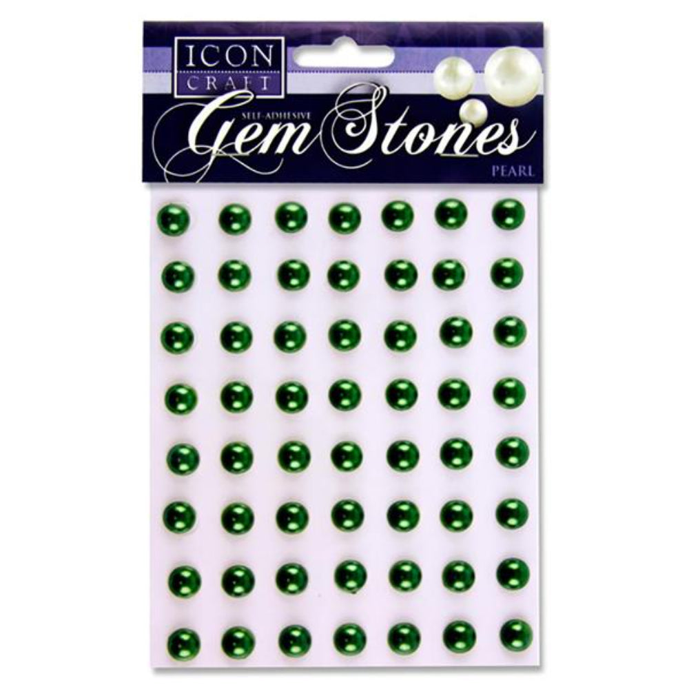 Icon Self Adhesive Gem Stones - 10mm - Pearl - Green - Pack of 56