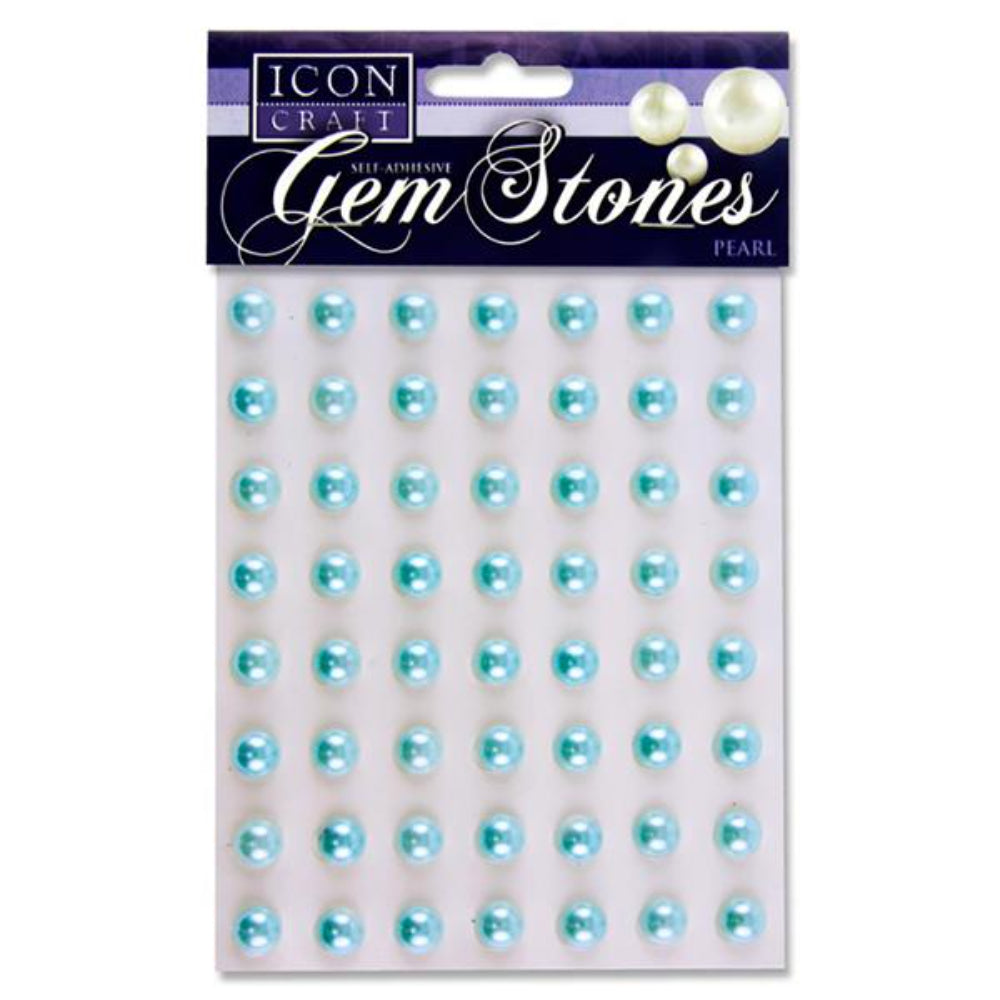 Icon Self Adhesive Gem Stones - 10mm - Pearl - Baby Blue - Pack of 56
