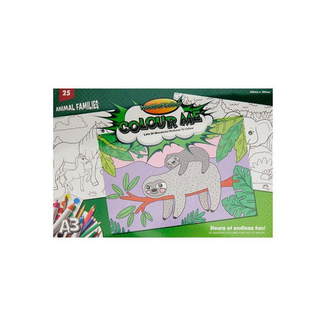 World of Colour A3 Colouring Book - 25 Sheets - Animal Families-Kids Colouring Books-World of Colour|StationeryShop.co.uk