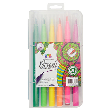 World of Colour Brush Felt Tip Markers - Box of 12-Markers ,Felt Tip Pens-World of Colour|StationeryShop.co.uk
