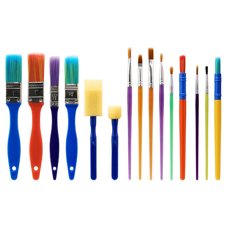 World of Colour Colourful Paint Brushes & Sponges - Set of 15-Paint Brushes-World of Colour|StationeryShop.co.uk