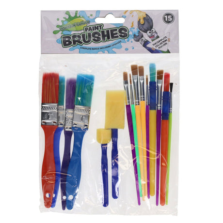 World of Colour Colourful Paint Brushes & Sponges - Set of 15-Paint Brushes-World of Colour|StationeryShop.co.uk