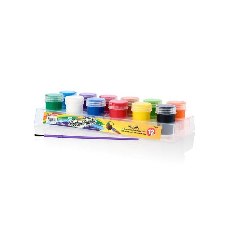 World of Colour Poster Paint Tubs with Brush and Tray - 12 Tubs-Paint Sets-World of Colour|StationeryShop.co.uk