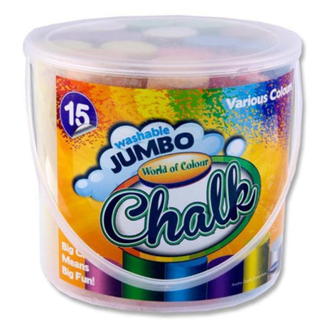 World of Colour Washable Jumbo Sidewalk Chalk - Coloured - Bucket of 15-Chalk-World of Colour|StationeryShop.co.uk