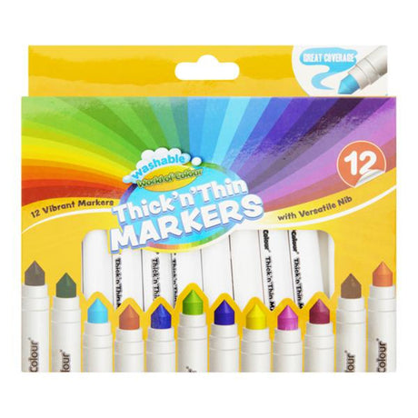 World of Colour Washable Thick'n'thin Markers with Versatile Nib - Pack of 12-Markers-World of Colour|StationeryShop.co.uk