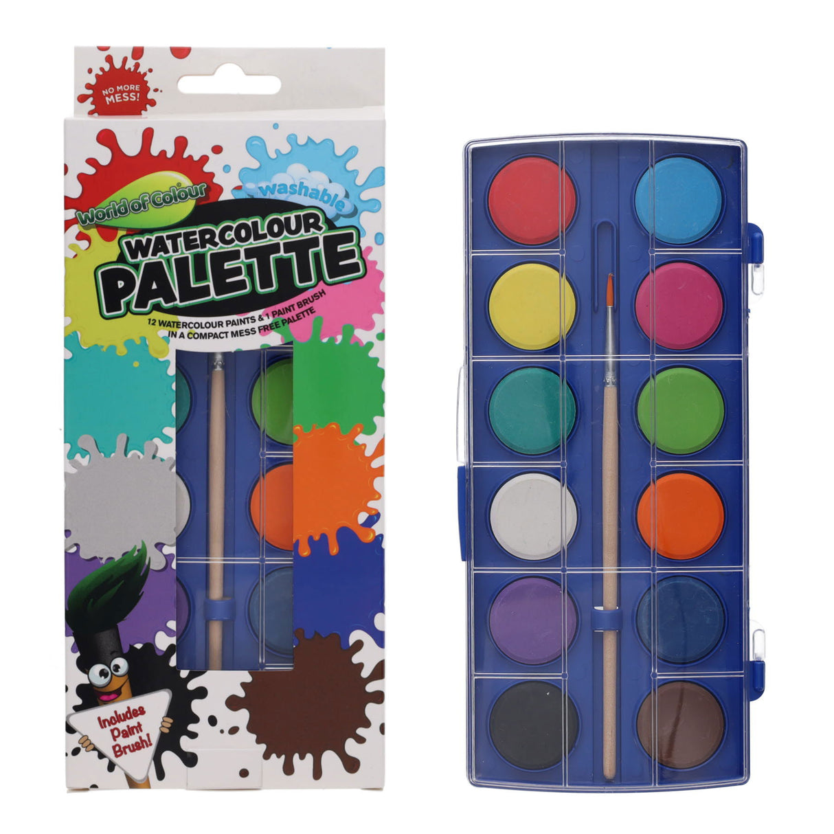 World of Colour Paint Palette Set with 12 Watercolours and Paint Brush
