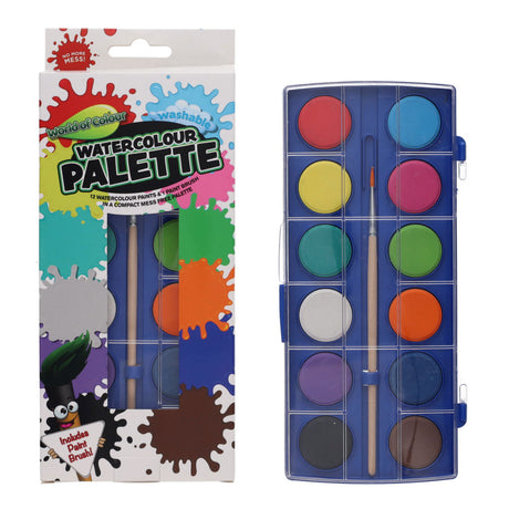 World of Colour Paint Palette Set with 12 Watercolours and Paint Brush