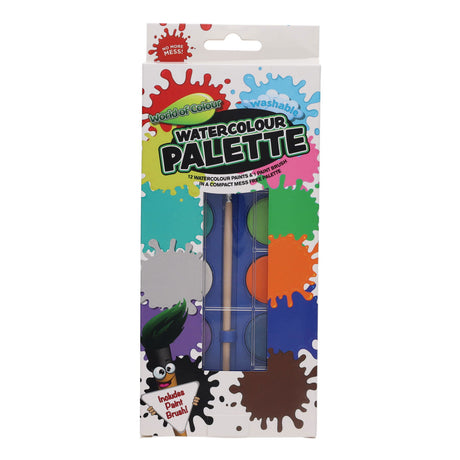 World of Colour Paint Palette Set with 12 Watercolours and Paint Brush