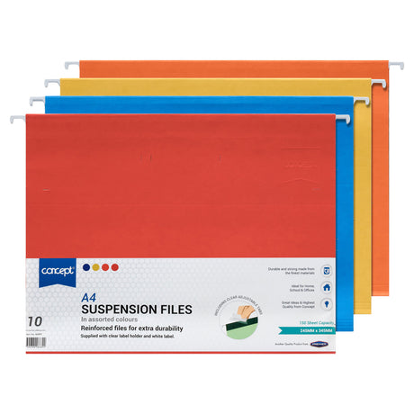 Premier Office A4 Suspension Files - Coloured - Pack of 10