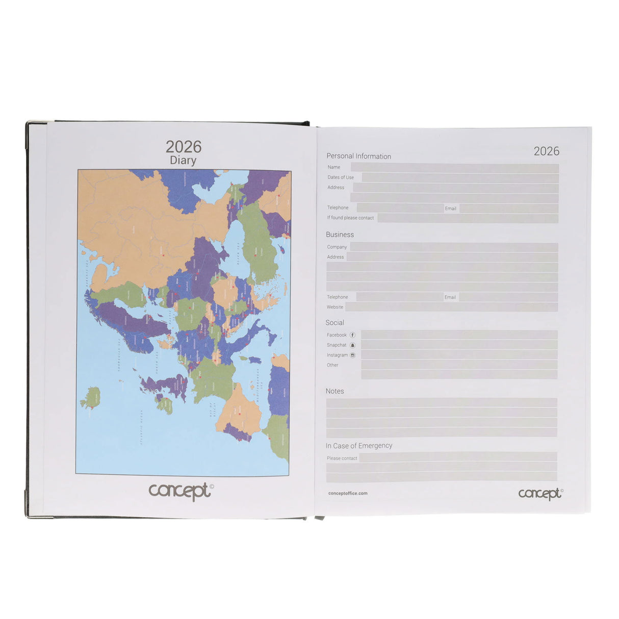 Concept 2026 A4 Diary Page A Day - Black