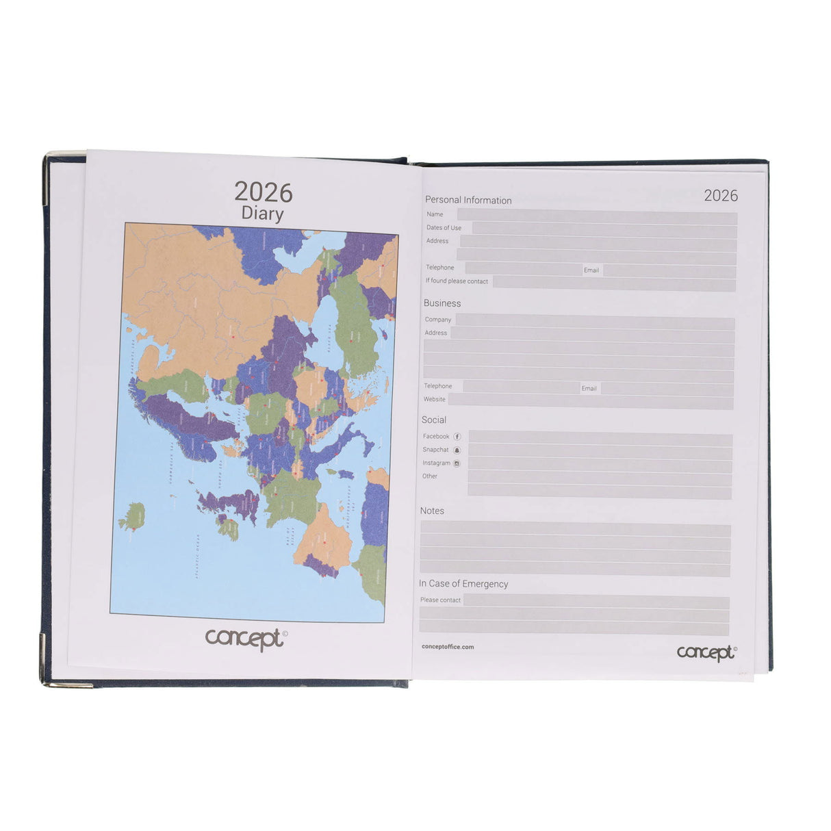 Concept 2026 A5 Diary Page A Day - Navy