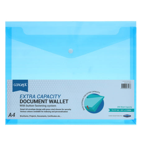 A4 Extra Capacity Document Wallet - Blue | Stationery Shop UK