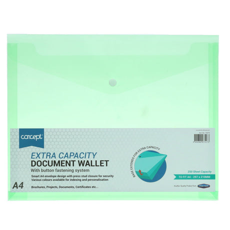 A4 Extra Capacity Document Wallet - Green-Document Folders & Wallets-Concept | Buy Online at Stationery Shop