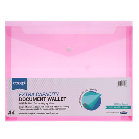 A4 Extra Capacity Document Wallet - Pink-Document Folders & Wallets-Concept | Buy Online at Stationery Shop