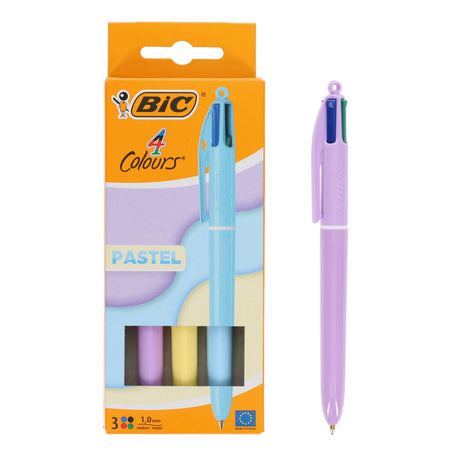 BIC 4 Colour Grip Ballpoint Pen - Pastel Barrel - Pack of 3