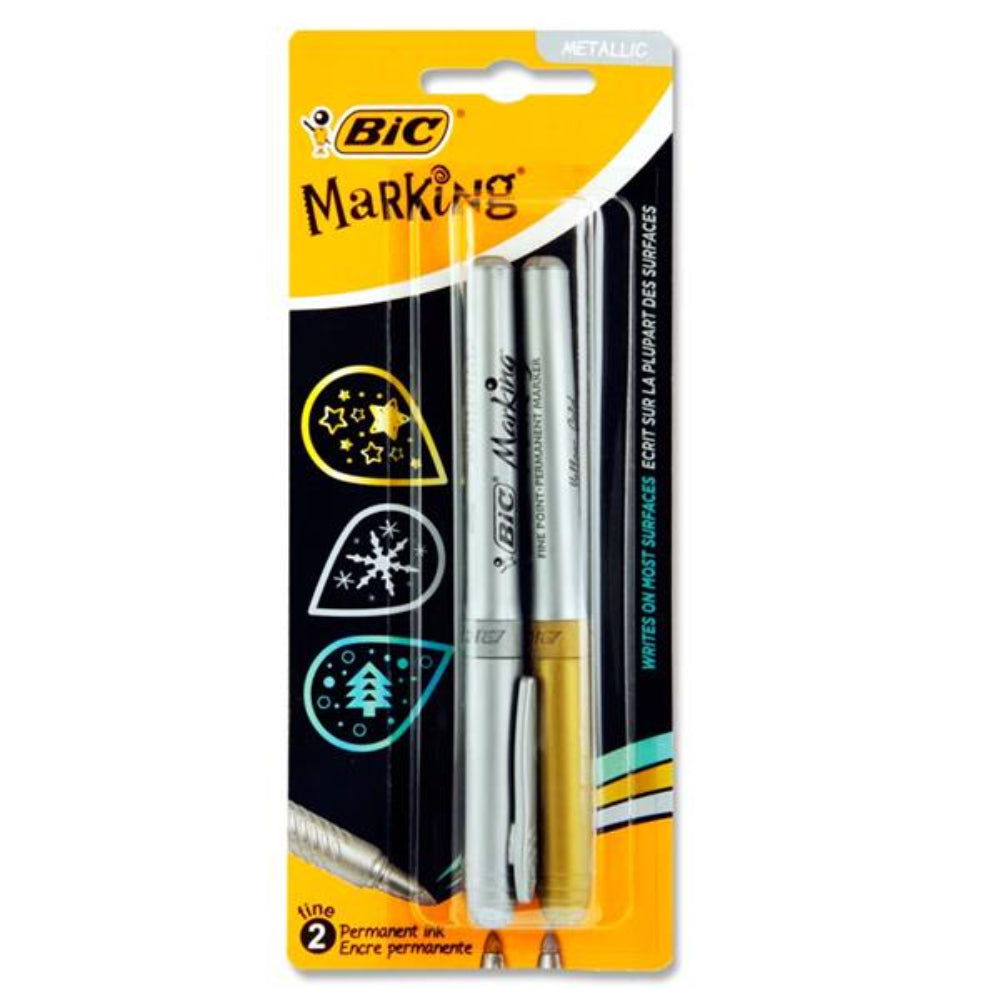 BIC 2 Permanent Markers - Gold & Silver - Pack of 2 | Stationery Shop UK