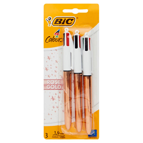 BIC 4 Colour Ballpoint Pen - Rose Gold - Pack of 3 | Stationery Shop UK