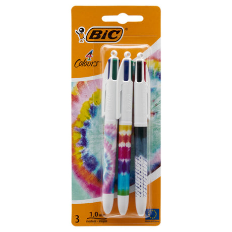 BIC 4 Colour Ballpoint Pens Tie Dye Decor - Pack of 3 | Stationery Shop UK