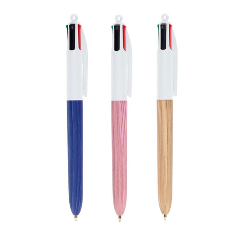 BIC 4 Colour Ballpoint Pens Wood Effect - Pack of 3