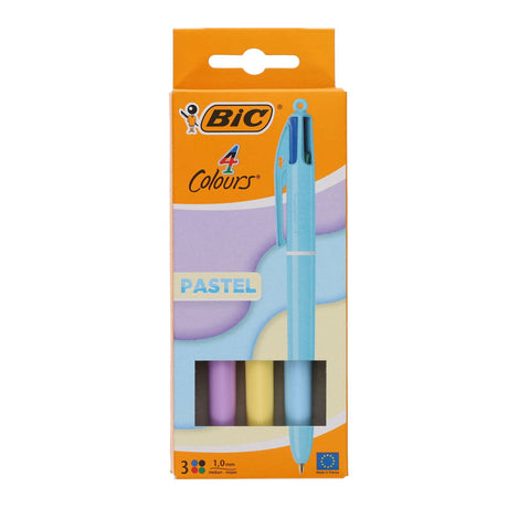 BIC 4 Colour Grip Ballpoint Pen - Pastel Barrel - Pack of 3 | Stationery Shop UK