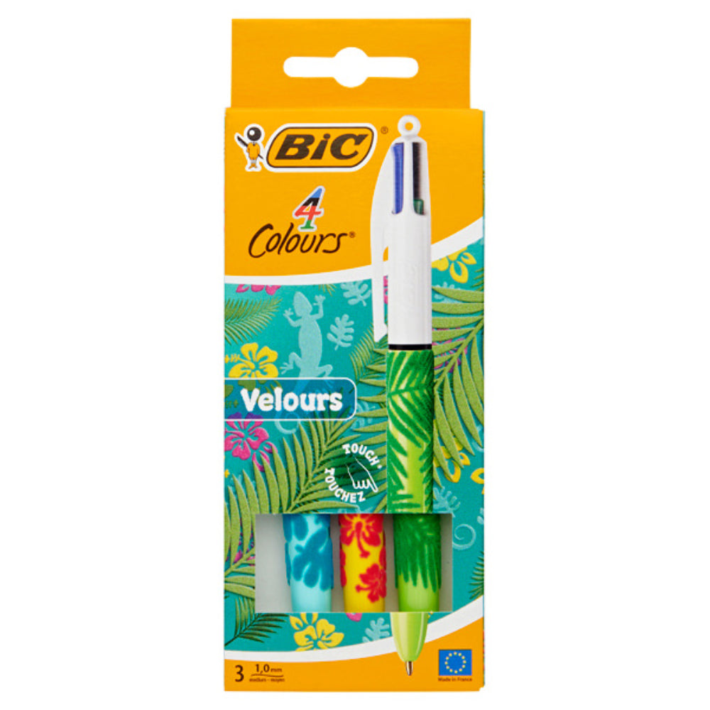 BIC 4 Colour Velours Ballpoint Pen - Jungle - Pack of 3 | Stationery Shop UK