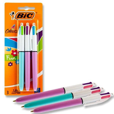 BIC Cristal Ballpoint Pens - 4 Colours - Fun - Pack of 3 | Stationery Shop UK