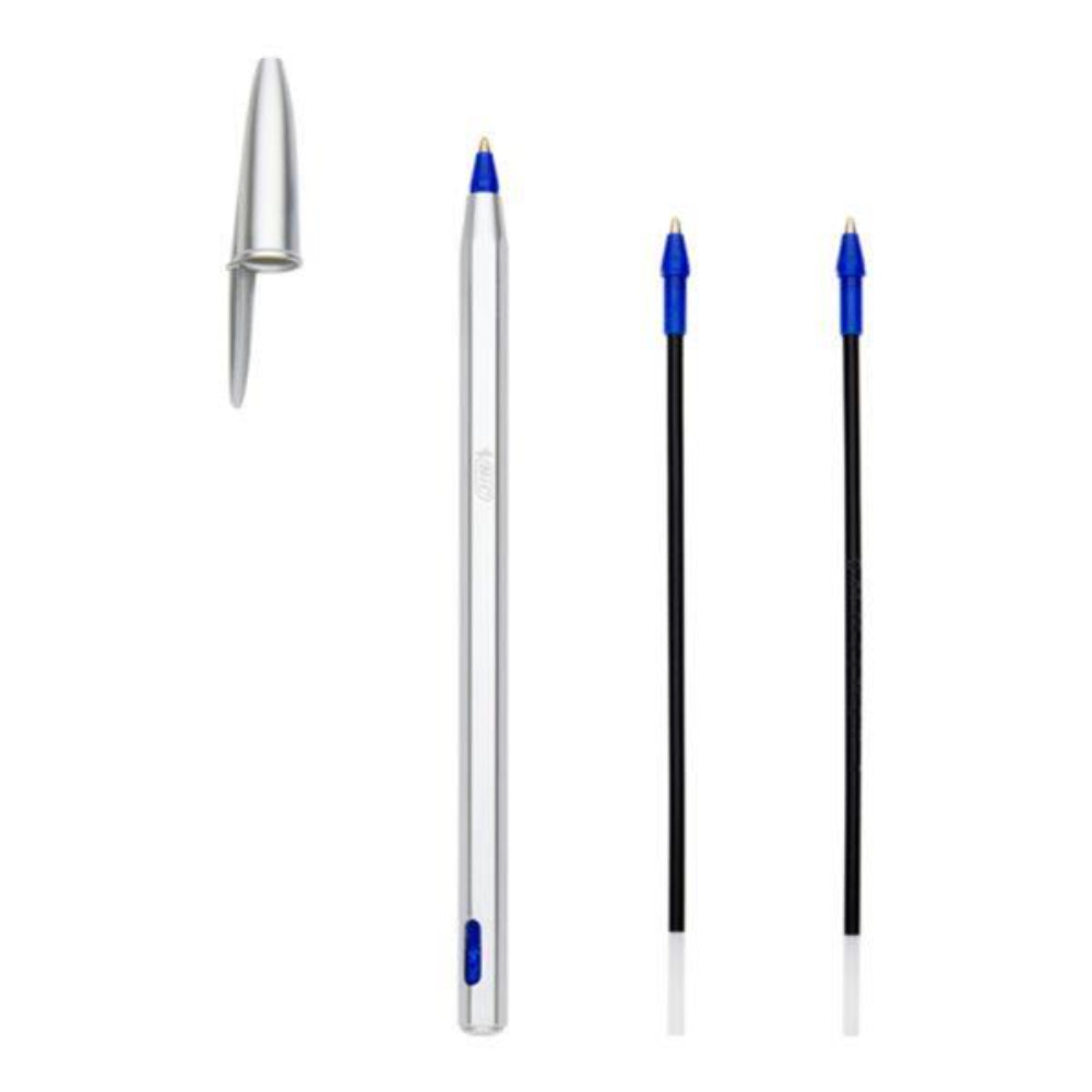 BIC Cristal Re'New Refillable Ballpoint Pen + 2 Refills - Blue Ink | Stationery Shop UK
